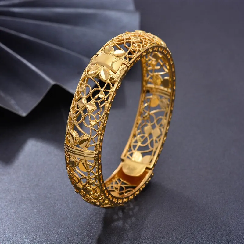 4pcs/lot Gold colour Bangles  Middle Eastern Jewelry Classic Curved waves Copper Bracelets