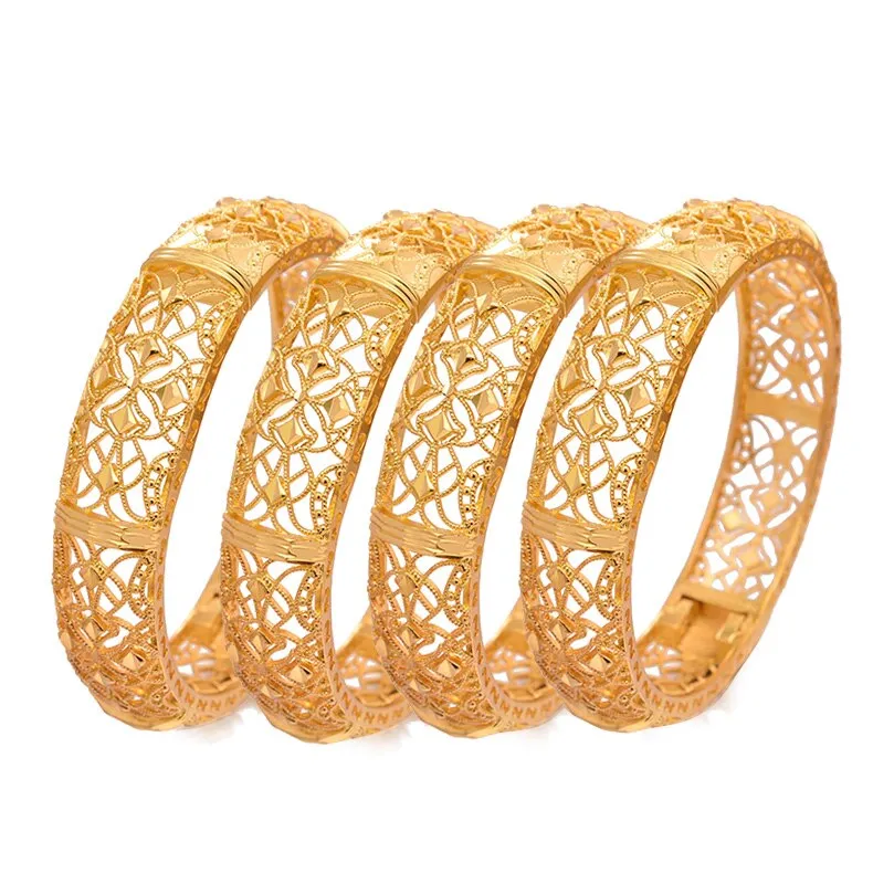 4pcs/lot Gold colour Bangles  Middle Eastern Jewelry Classic Curved waves Copper Bracelets