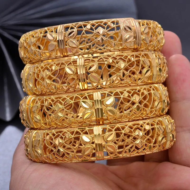 4pcs/lot Gold colour Bangles  Middle Eastern Jewelry Classic Curved waves Copper Bracelets