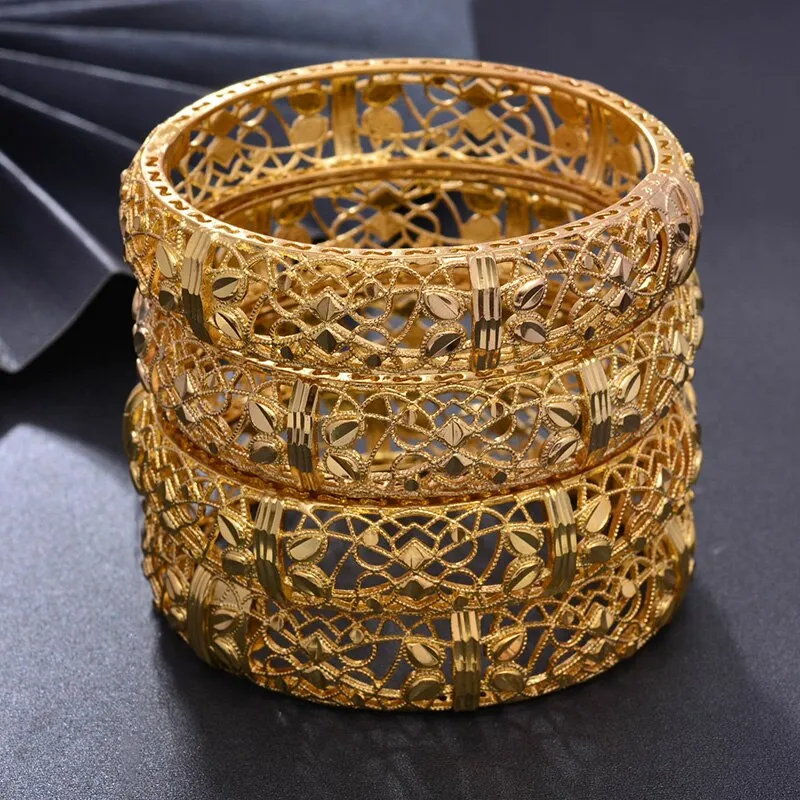 4pcs/lot Gold colour Bangles  Middle Eastern Jewelry Classic Curved waves Copper Bracelets