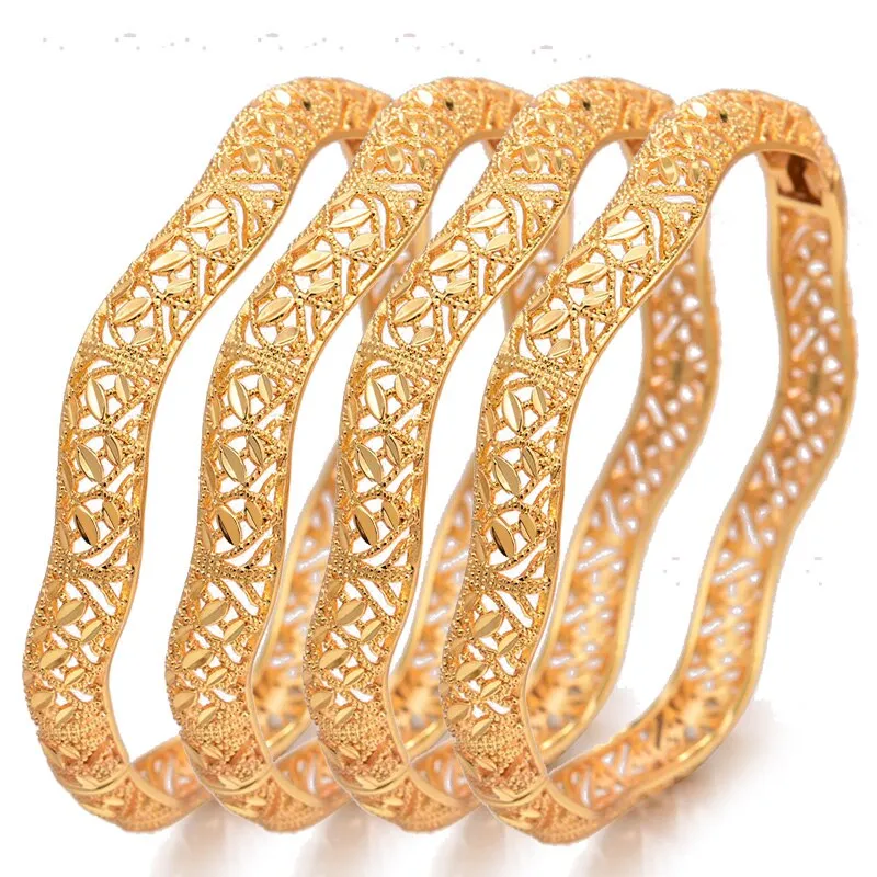 4Pcs/lot Top Quality Dubai Gold Color Bangles For Women