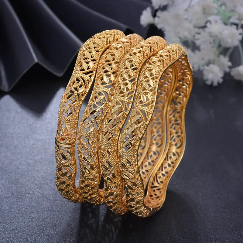 4Pcs/lot Top Quality Dubai Gold Color Bangles For Women