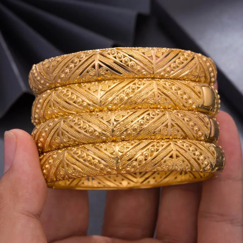 4Pcs/lot Top Quality Dubai Gold Color Bangles for Women/Men