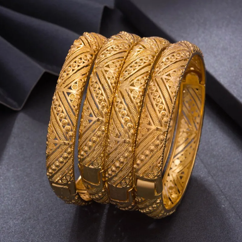 4Pcs/lot Top Quality Dubai Gold Color Bangles for Women/Men