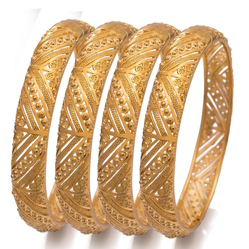 4Pcs/lot Top Quality Dubai Gold Color Bangles for Women/Men