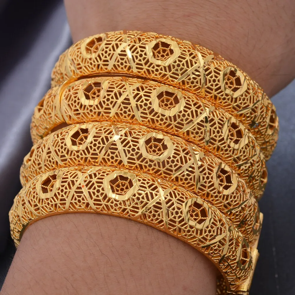 4Pcs/set Banlges For women 24K Gold Color Bracelets Bangles