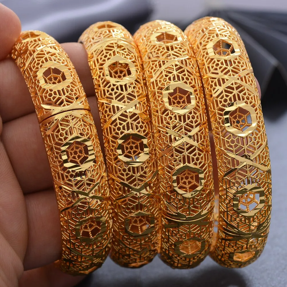 4Pcs/set Banlges For women 24K Gold Color Bracelets Bangles