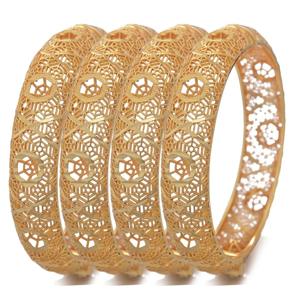 4Pcs/set Banlges For women 24K Gold Color Bracelets Bangles