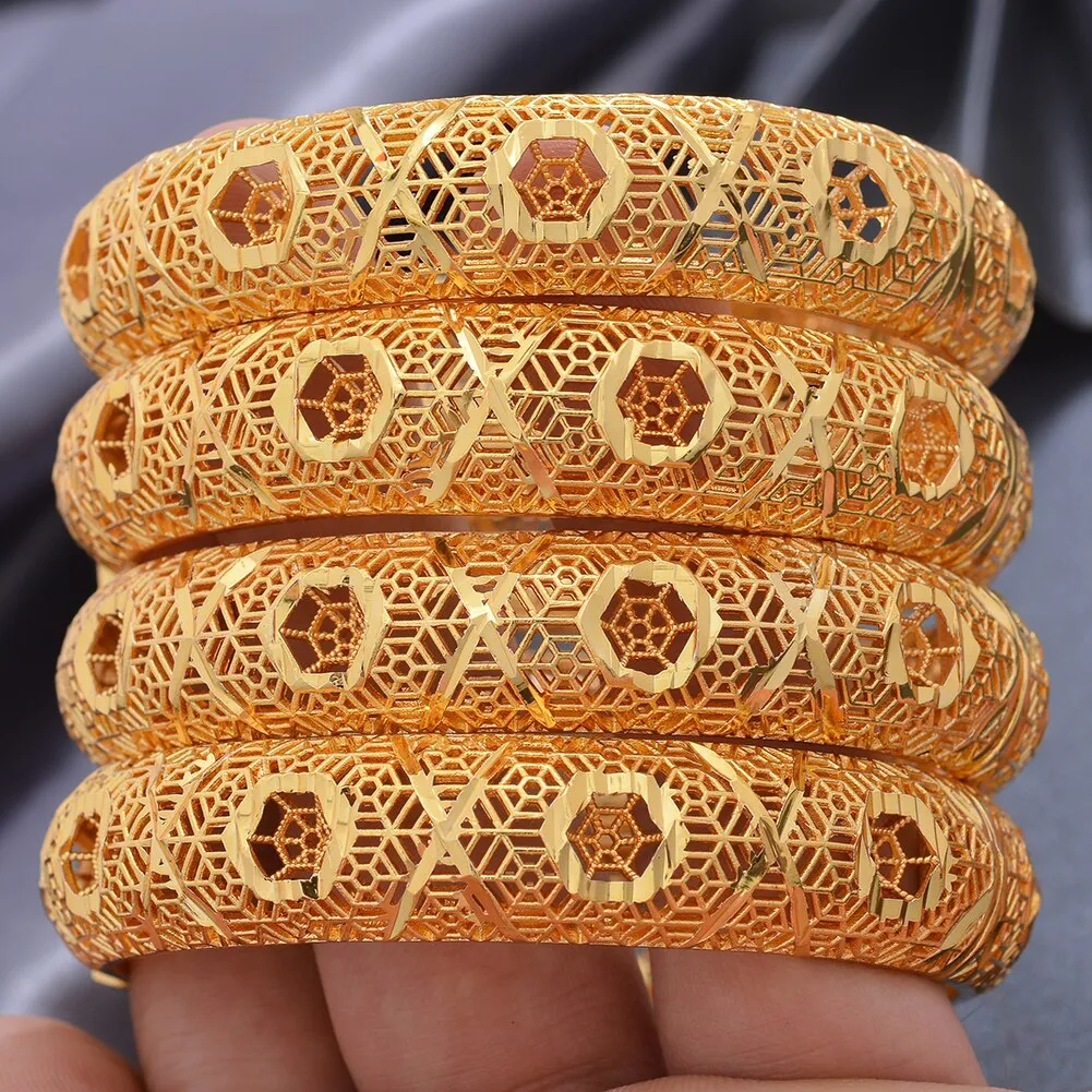 4Pcs/set Banlges For women 24K Gold Color Bracelets Bangles