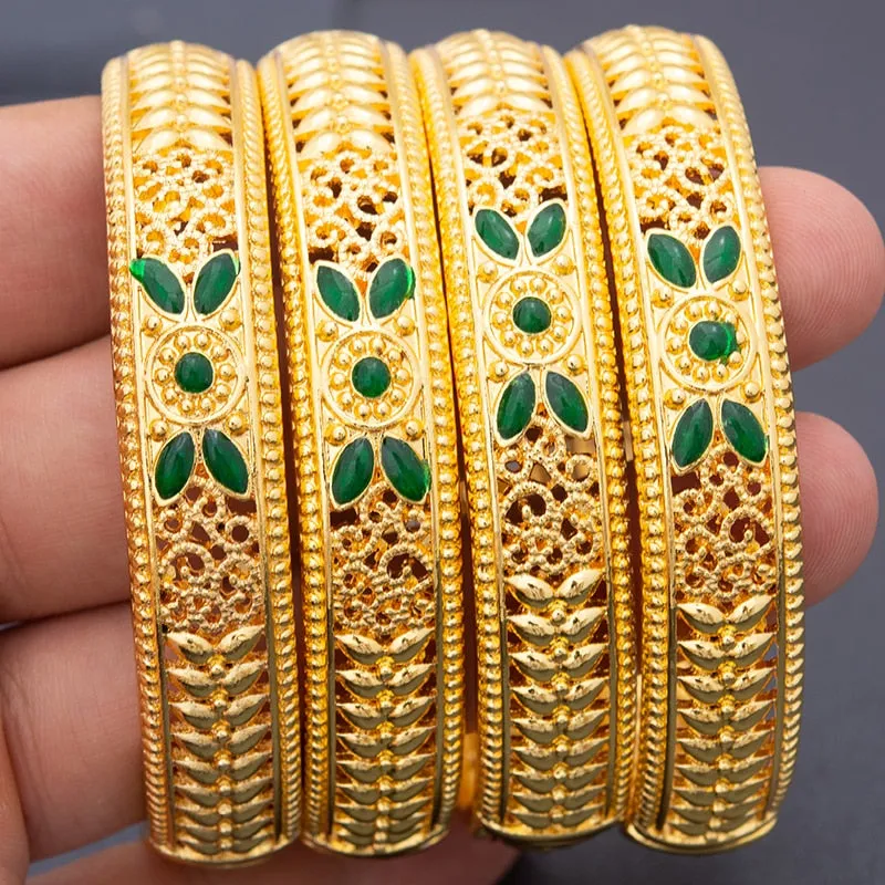 4pcs/Set Gold Color Bracelet Bangles For Women Wife wedding Two-color Bangles