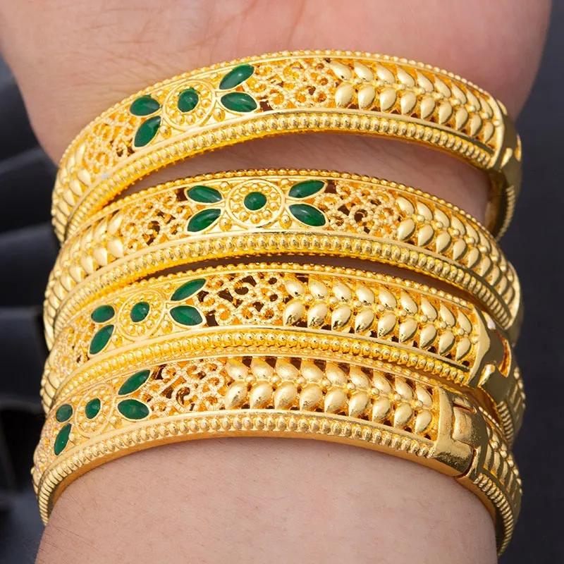 4pcs/Set Gold Color Bracelet Bangles For Women Wife wedding Two-color Bangles