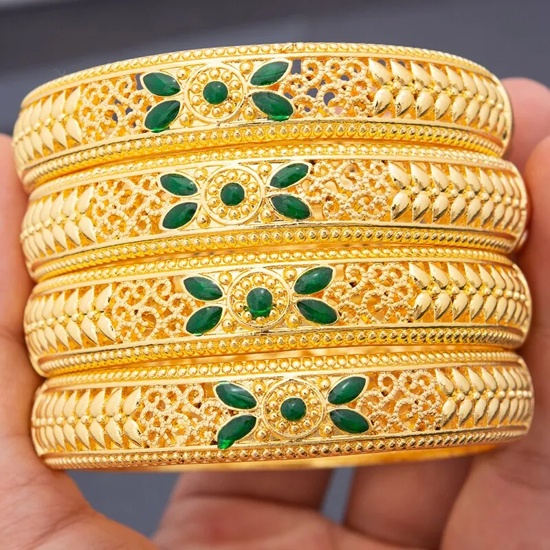 4pcs/Set Gold Color Bracelet Bangles For Women Wife wedding Two-color Bangles