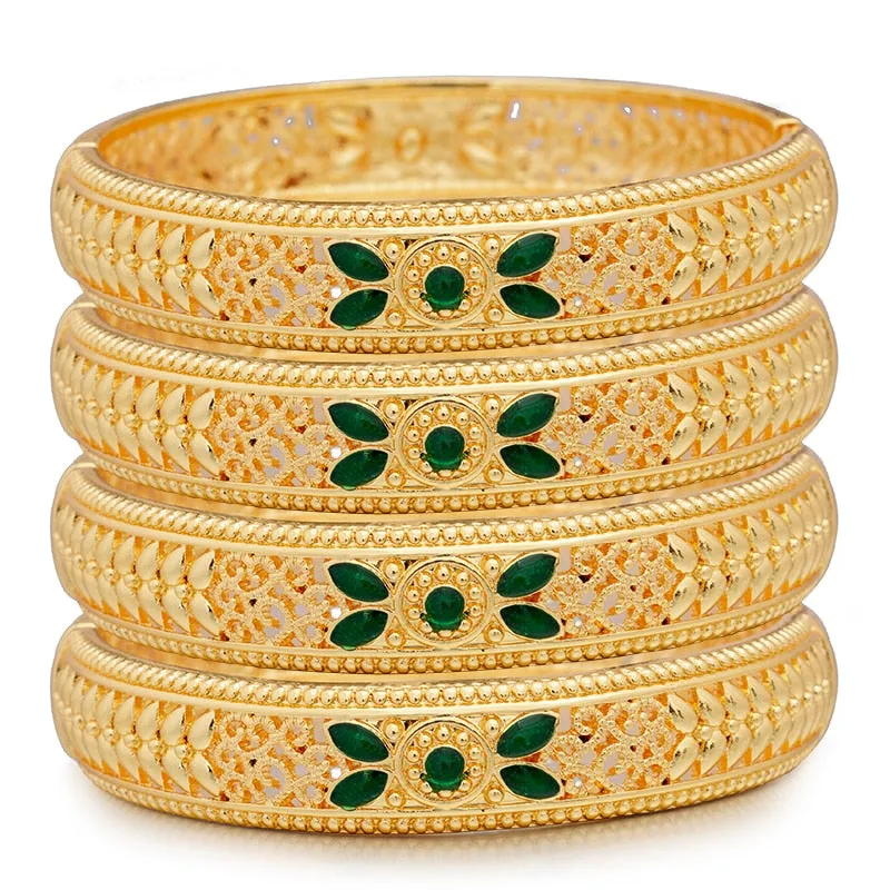 4pcs/Set Gold Color Bracelet Bangles For Women Wife wedding Two-color Bangles