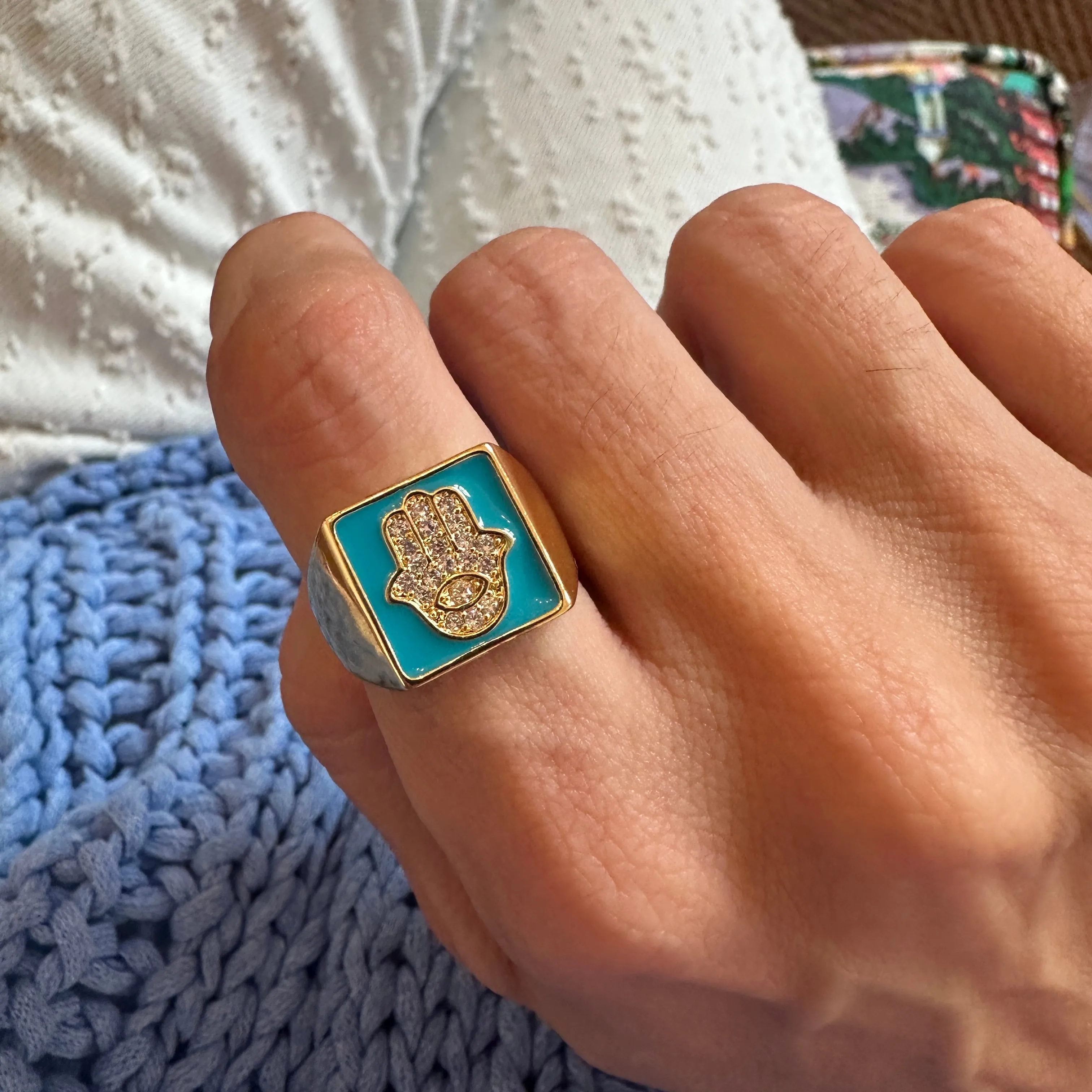 5 For 60% off - Multicoloured Enamel Hamsa Ring