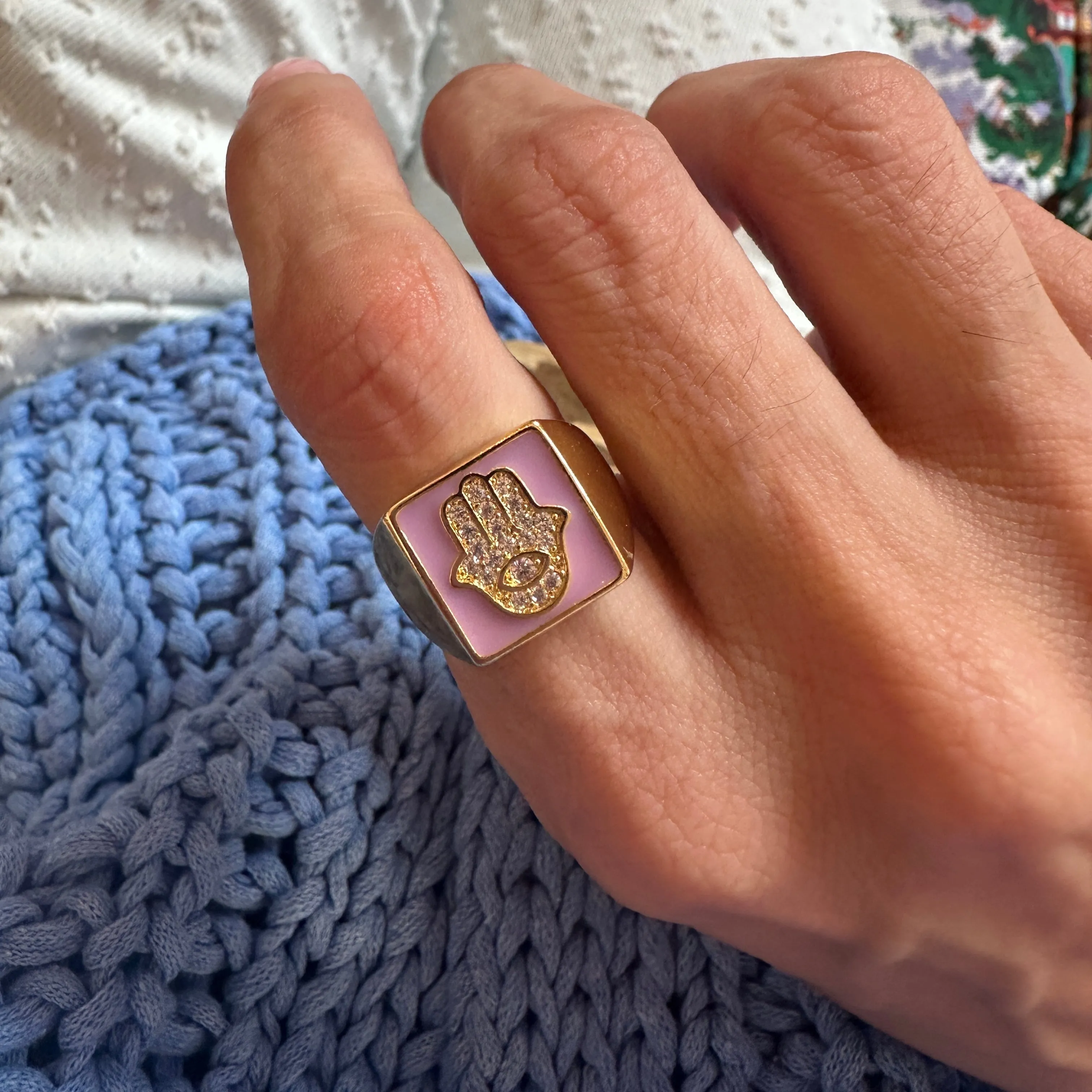 5 For 60% off - Multicoloured Enamel Hamsa Ring