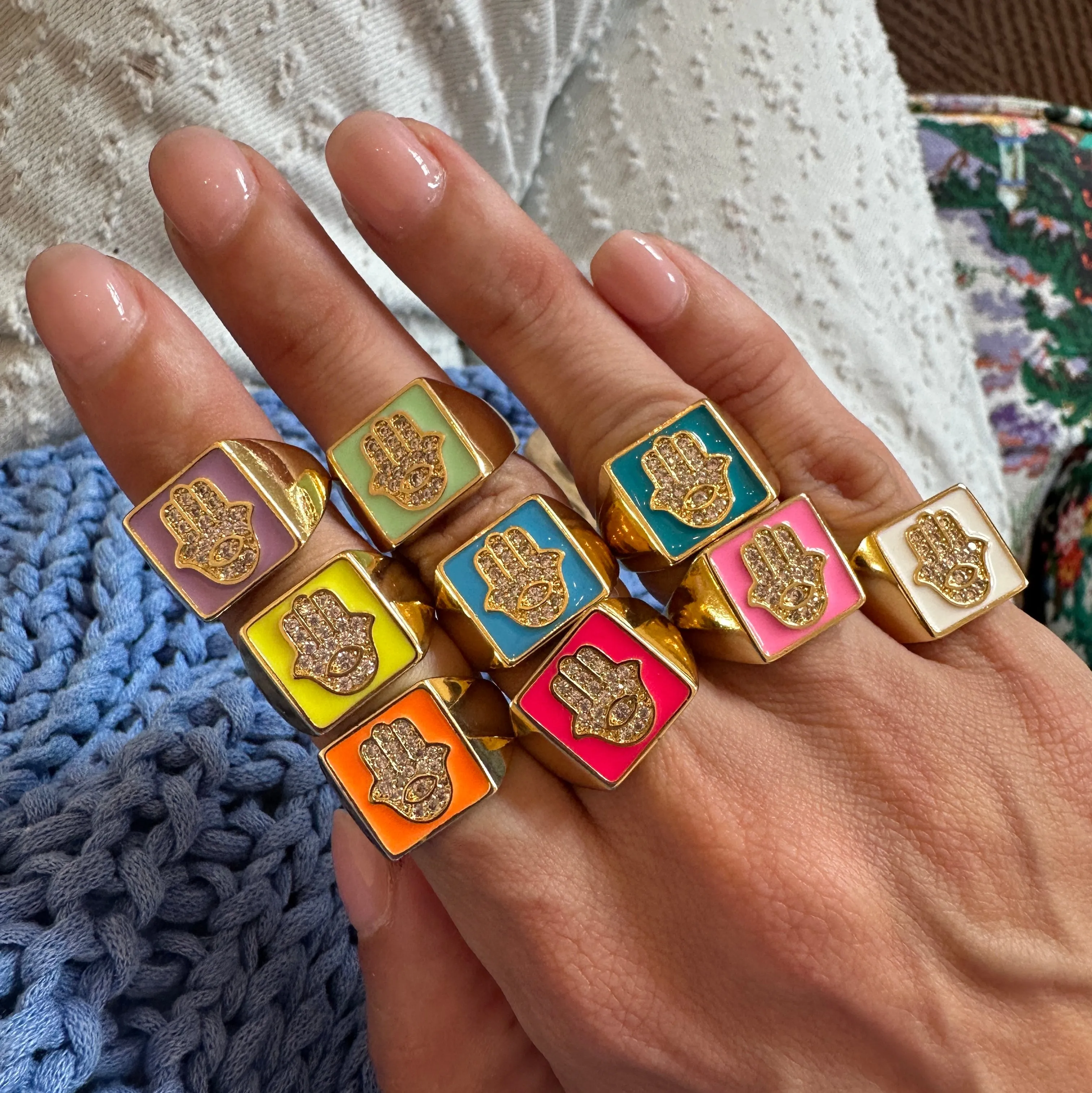 5 For 60% off - Multicoloured Enamel Hamsa Ring