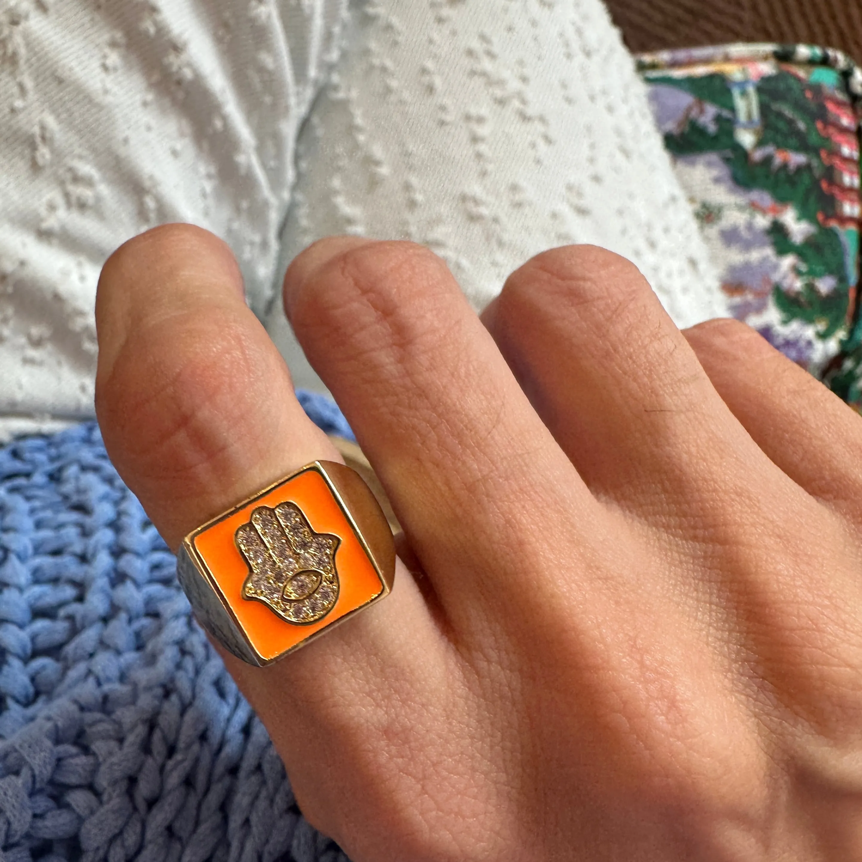 5 For 60% off - Multicoloured Enamel Hamsa Ring