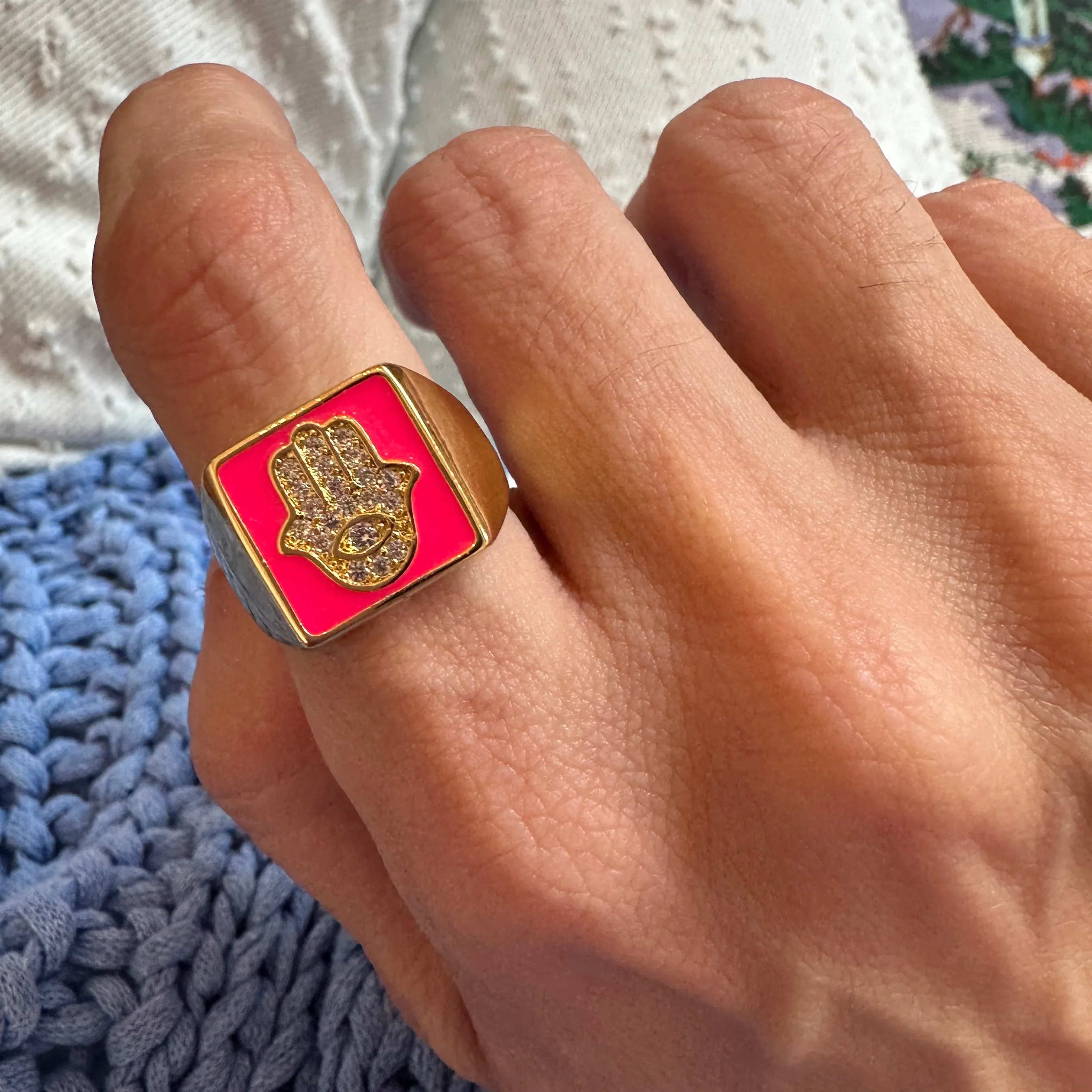 5 For 60% off - Multicoloured Enamel Hamsa Ring