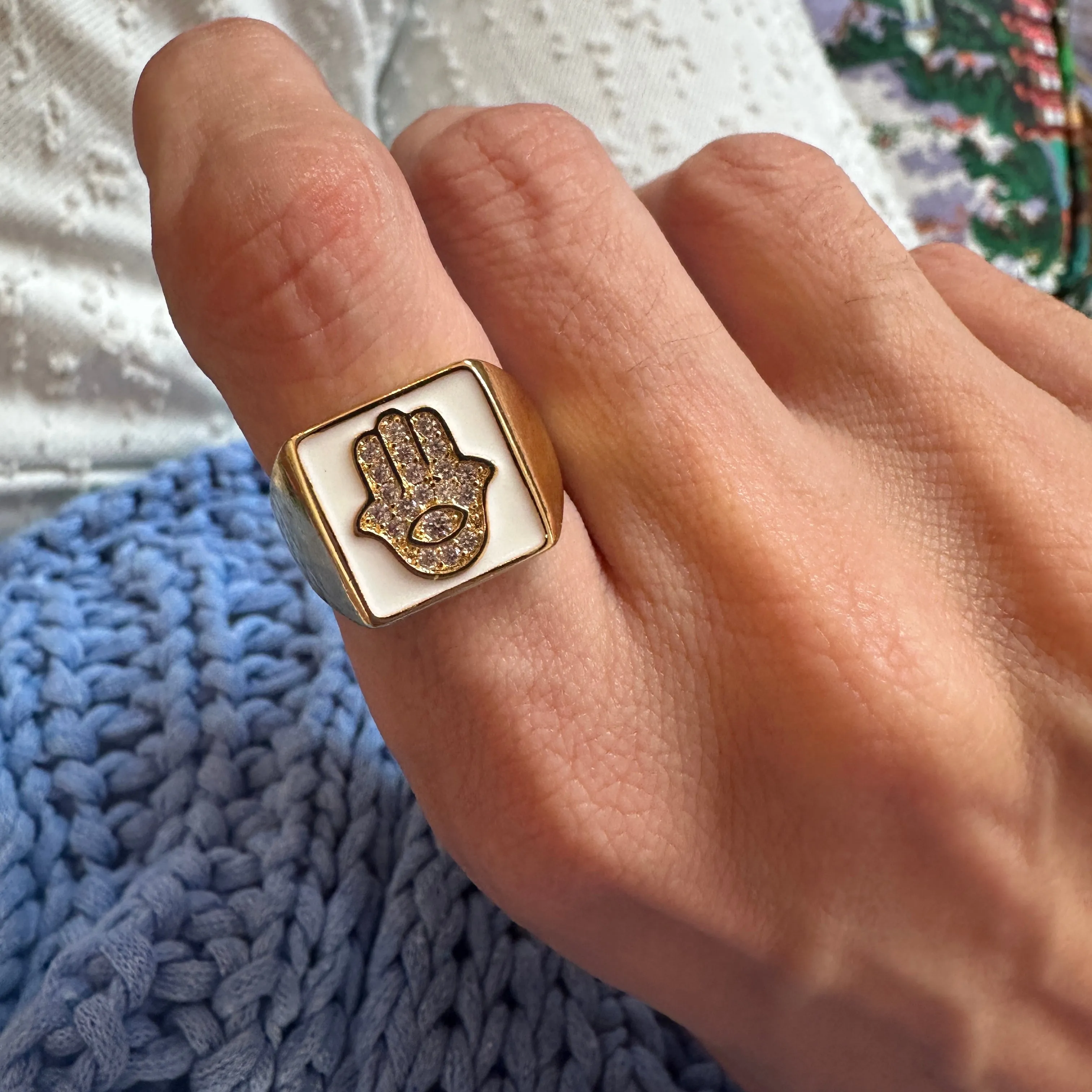 5 For 60% off - Multicoloured Enamel Hamsa Ring