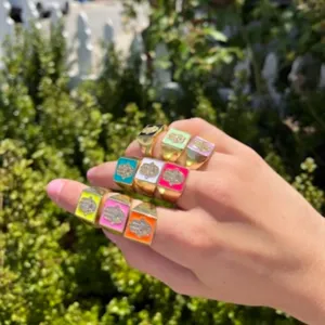 5 For 60% off - Multicoloured Enamel Hamsa Ring