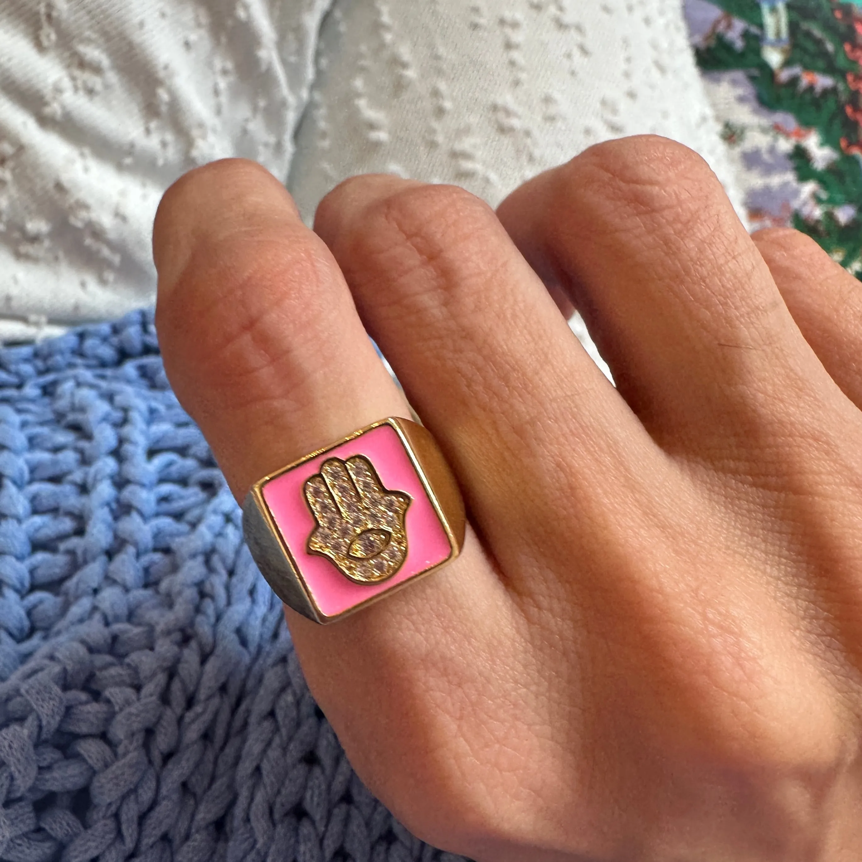 5 For 60% off - Multicoloured Enamel Hamsa Ring