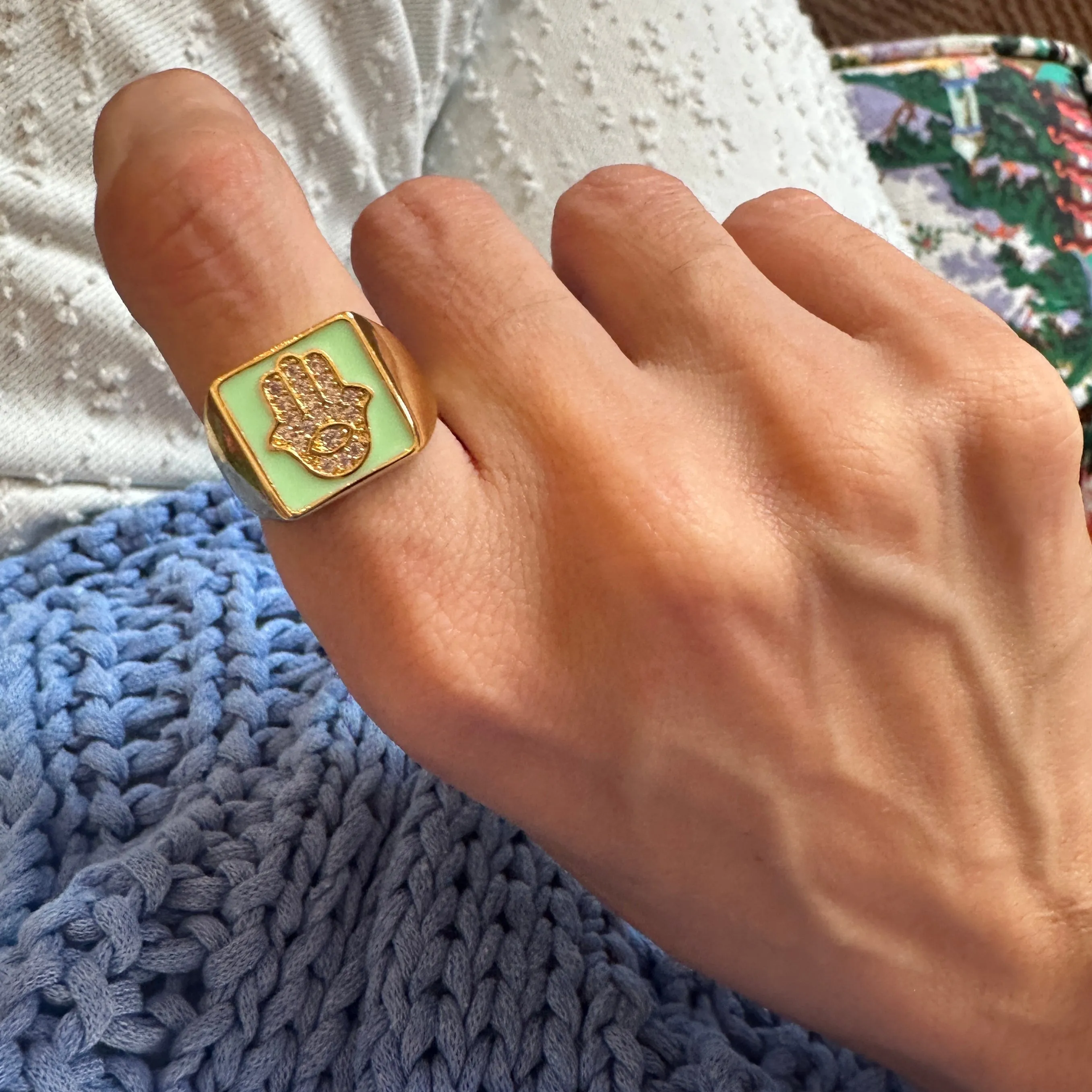 5 For 60% off - Multicoloured Enamel Hamsa Ring