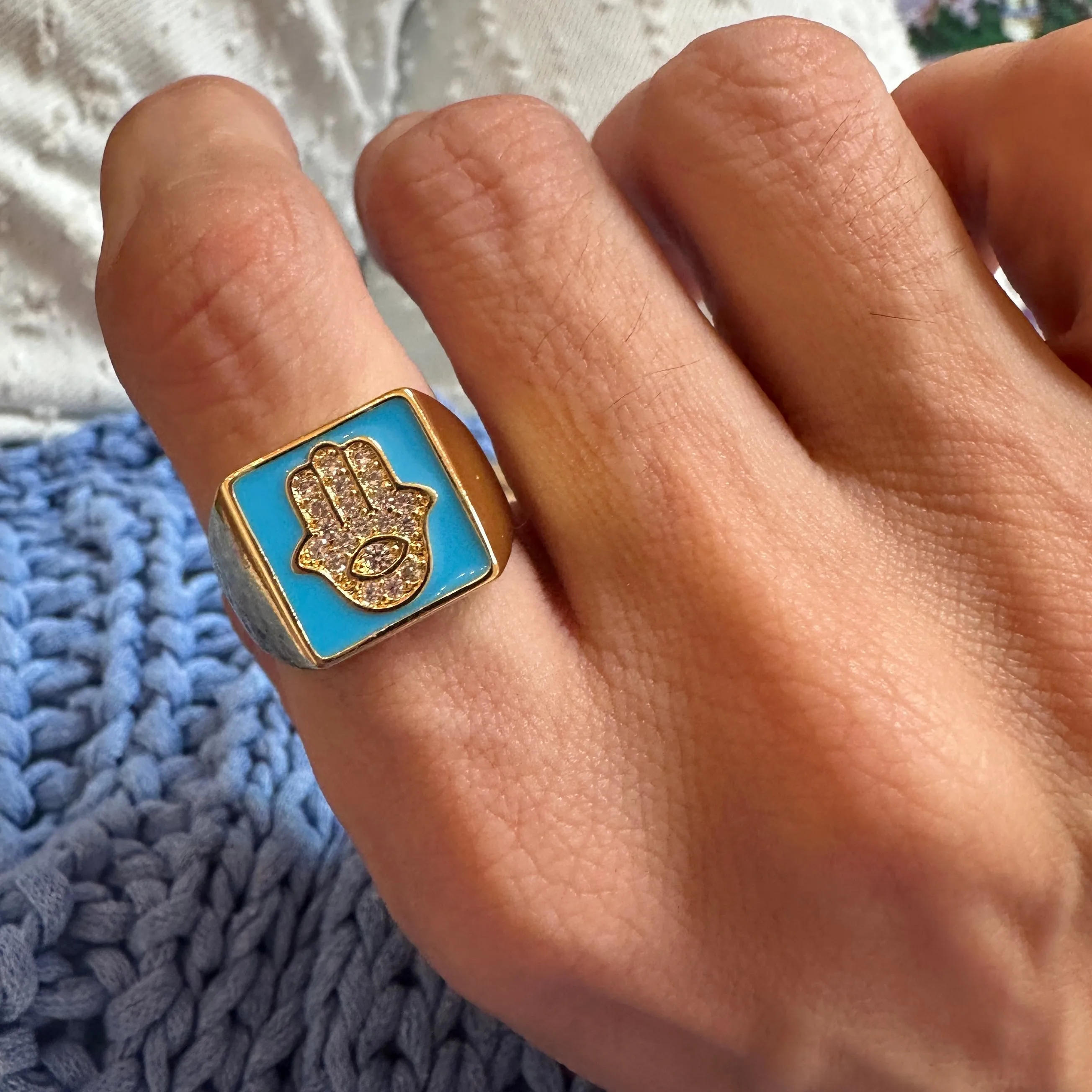 5 For 60% off - Multicoloured Enamel Hamsa Ring