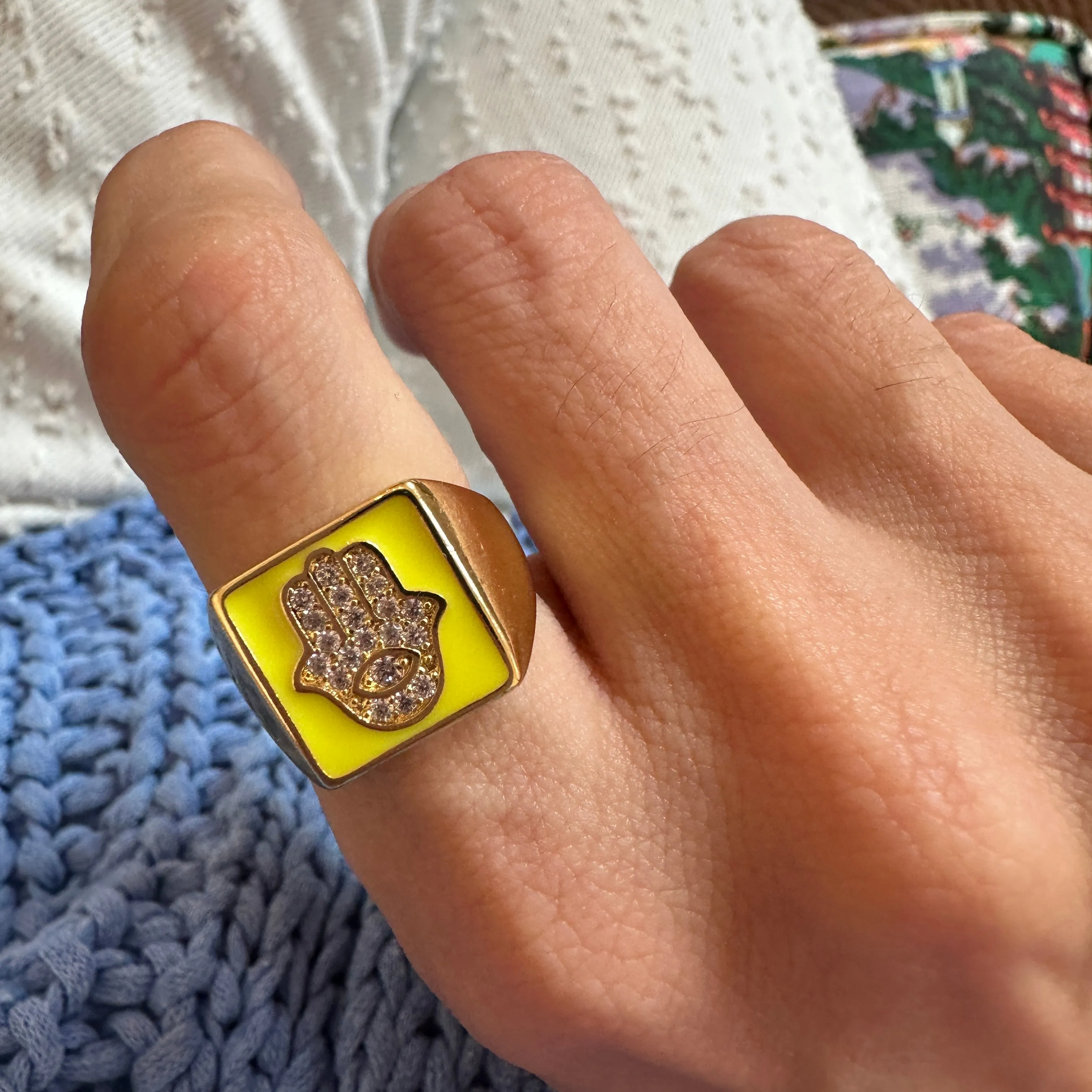 5 For 60% off - Multicoloured Enamel Hamsa Ring