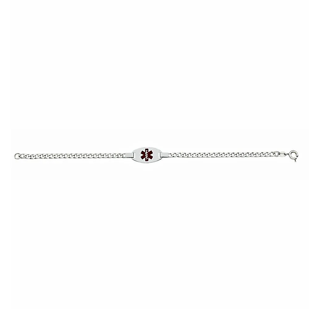 8 Inch Curb Chain Medical Alert ID Bracelet 925 Sterling Silver