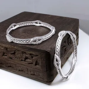 925 Silver White CZ Women Bangles Bracelet