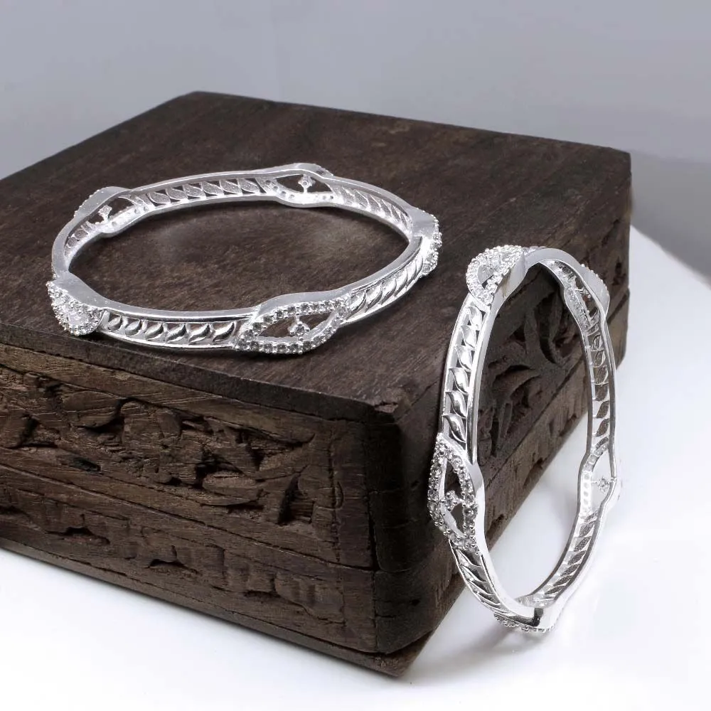 925 Silver White CZ Women Bangles Bracelet