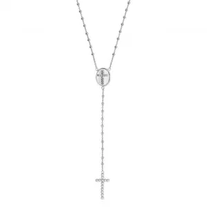 Acotis Silver Necklace Rhodium Plated Rosary Bead Zirconia G3327