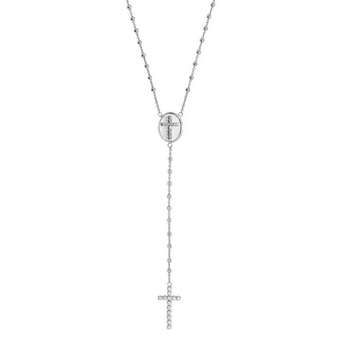 Acotis Silver Necklace Rhodium Plated Rosary Bead Zirconia G3327
