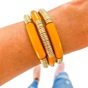 Acrylic Tube Bamboo Bracelet Multi Gold Disc Summer Yellow