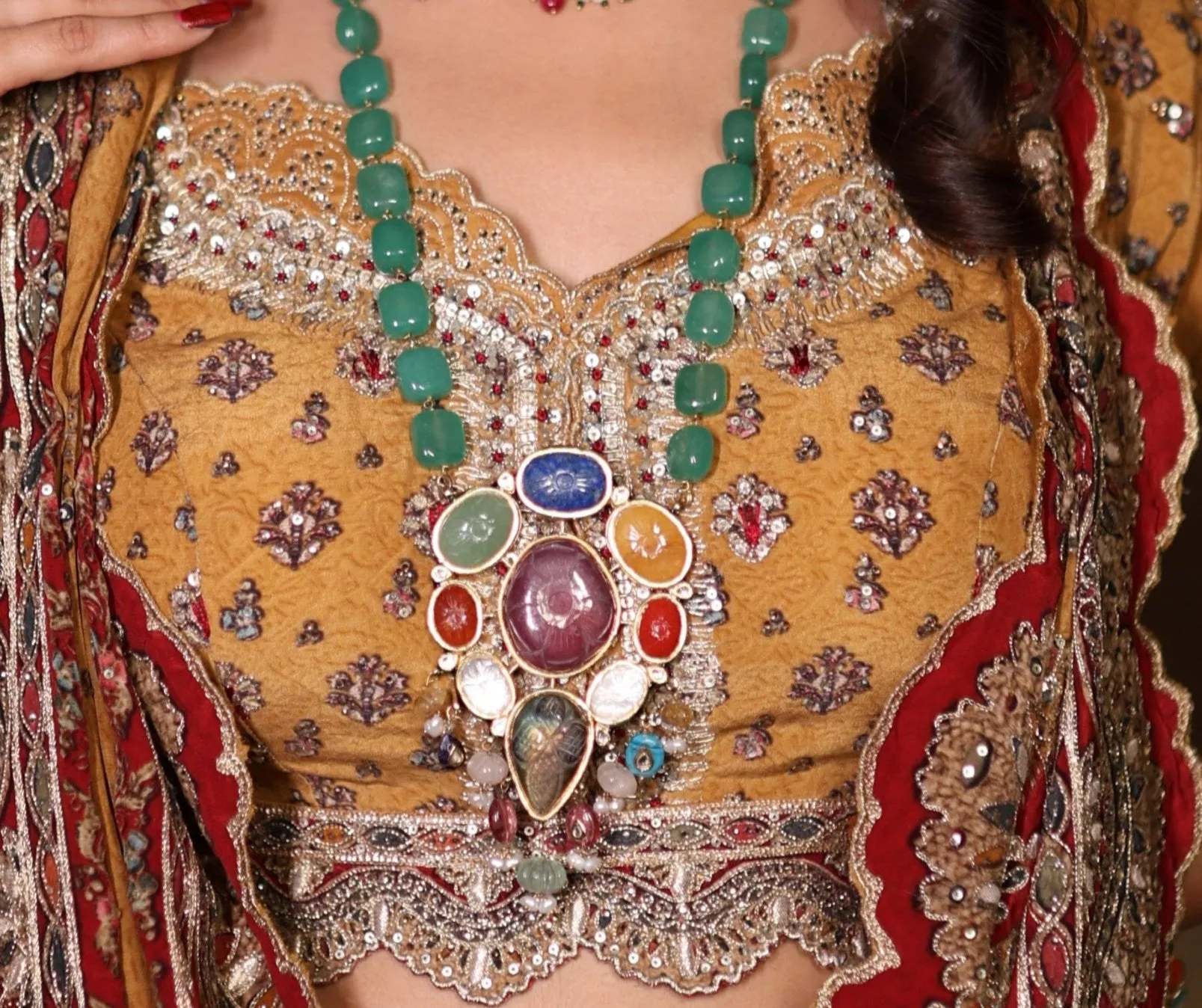 Ada Opulent Navratan Kundan Necklace