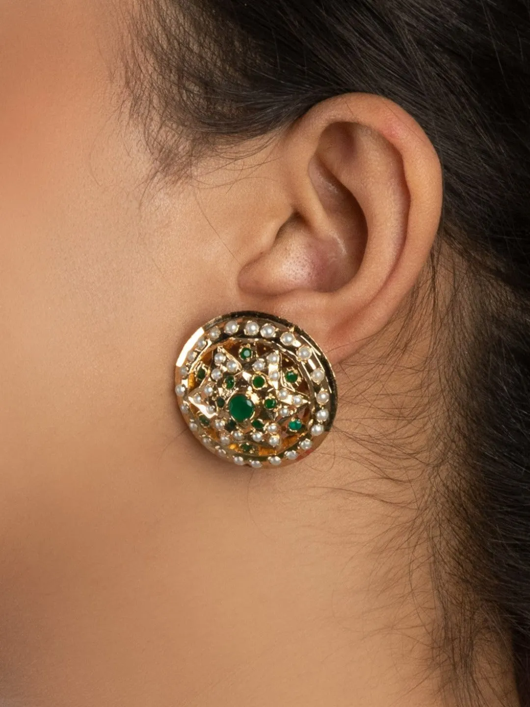 Afia Jadau Round Stud Earrings