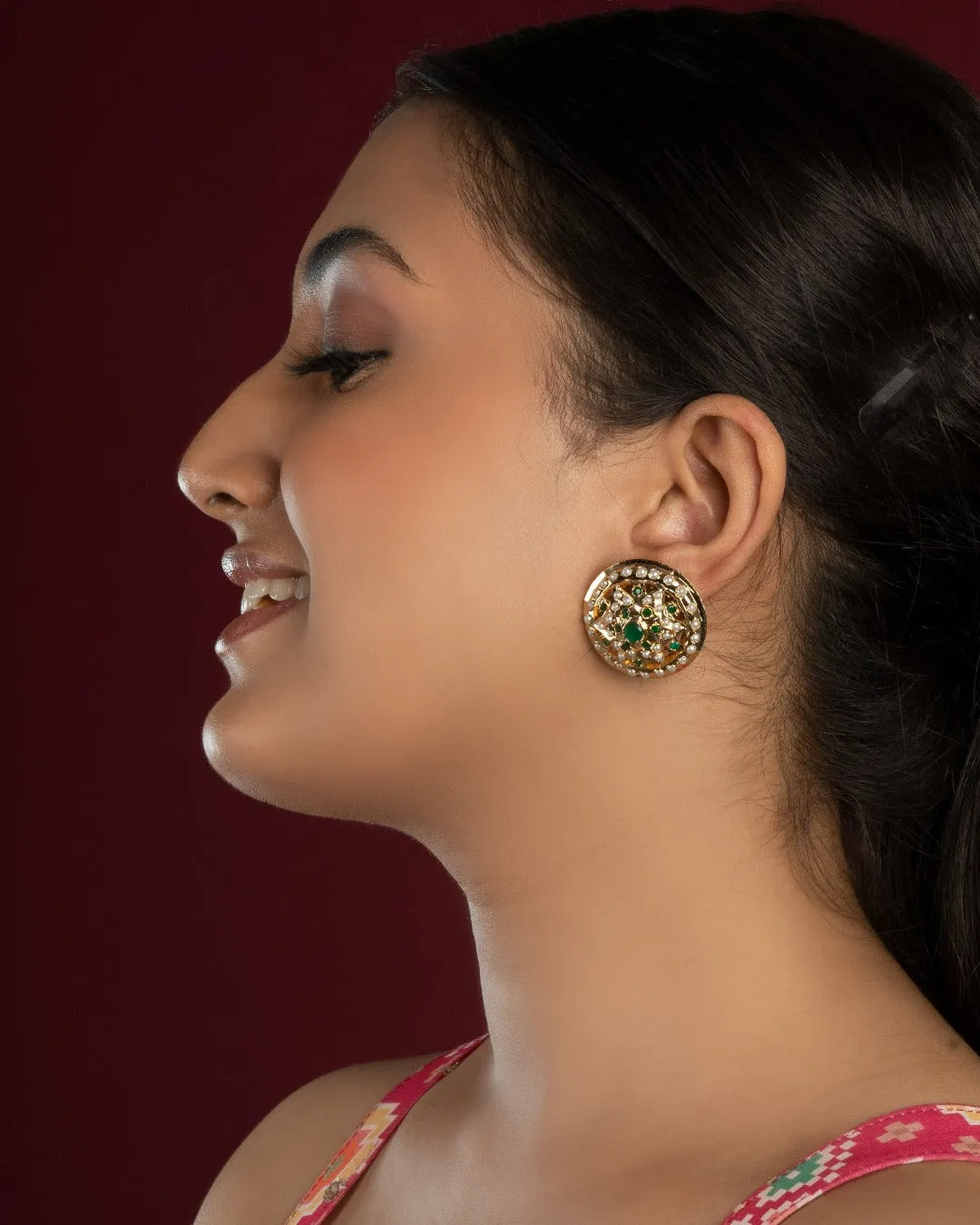 Afia Jadau Round Stud Earrings