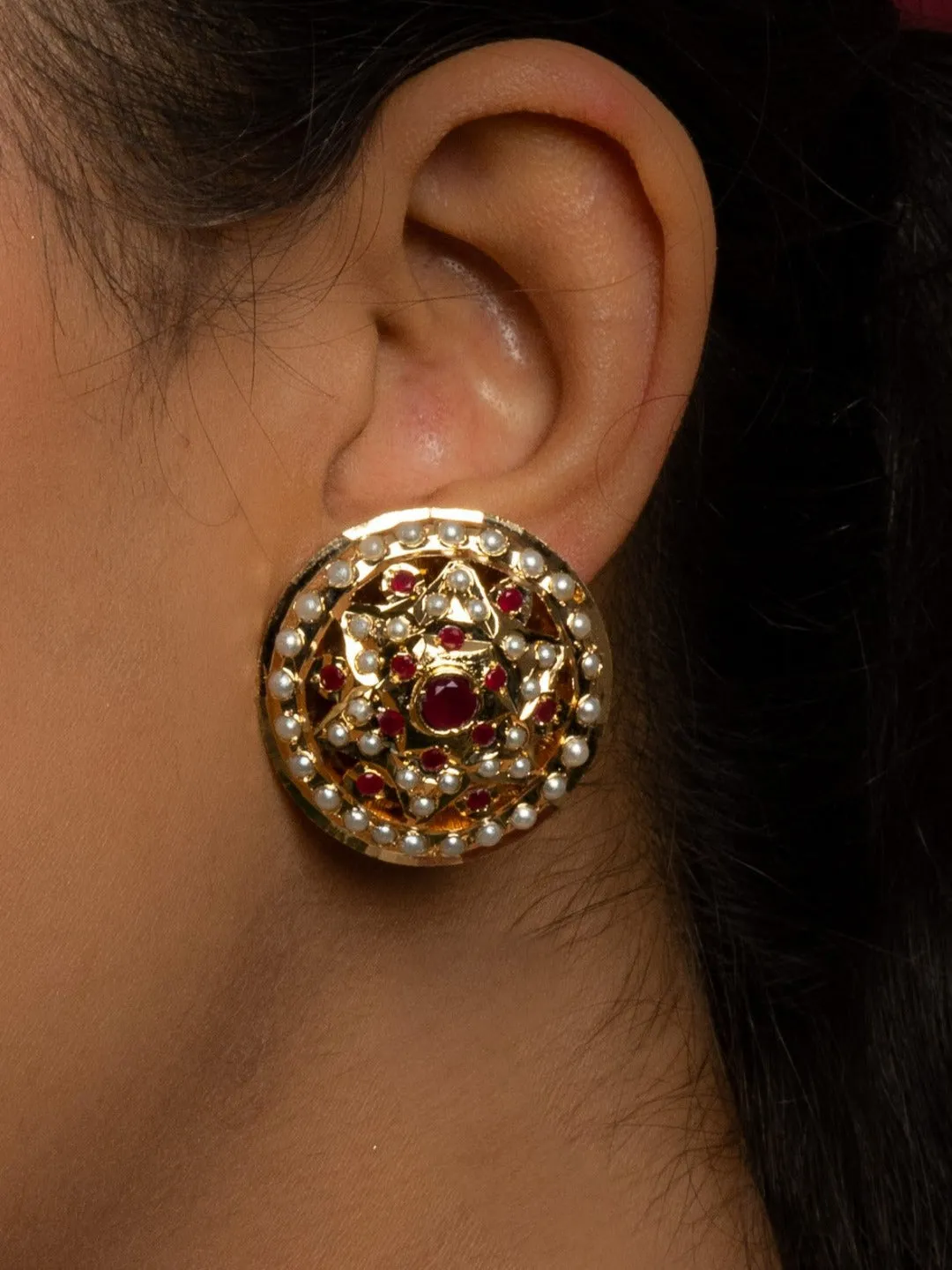 Afia Jadau Round Stud Earrings