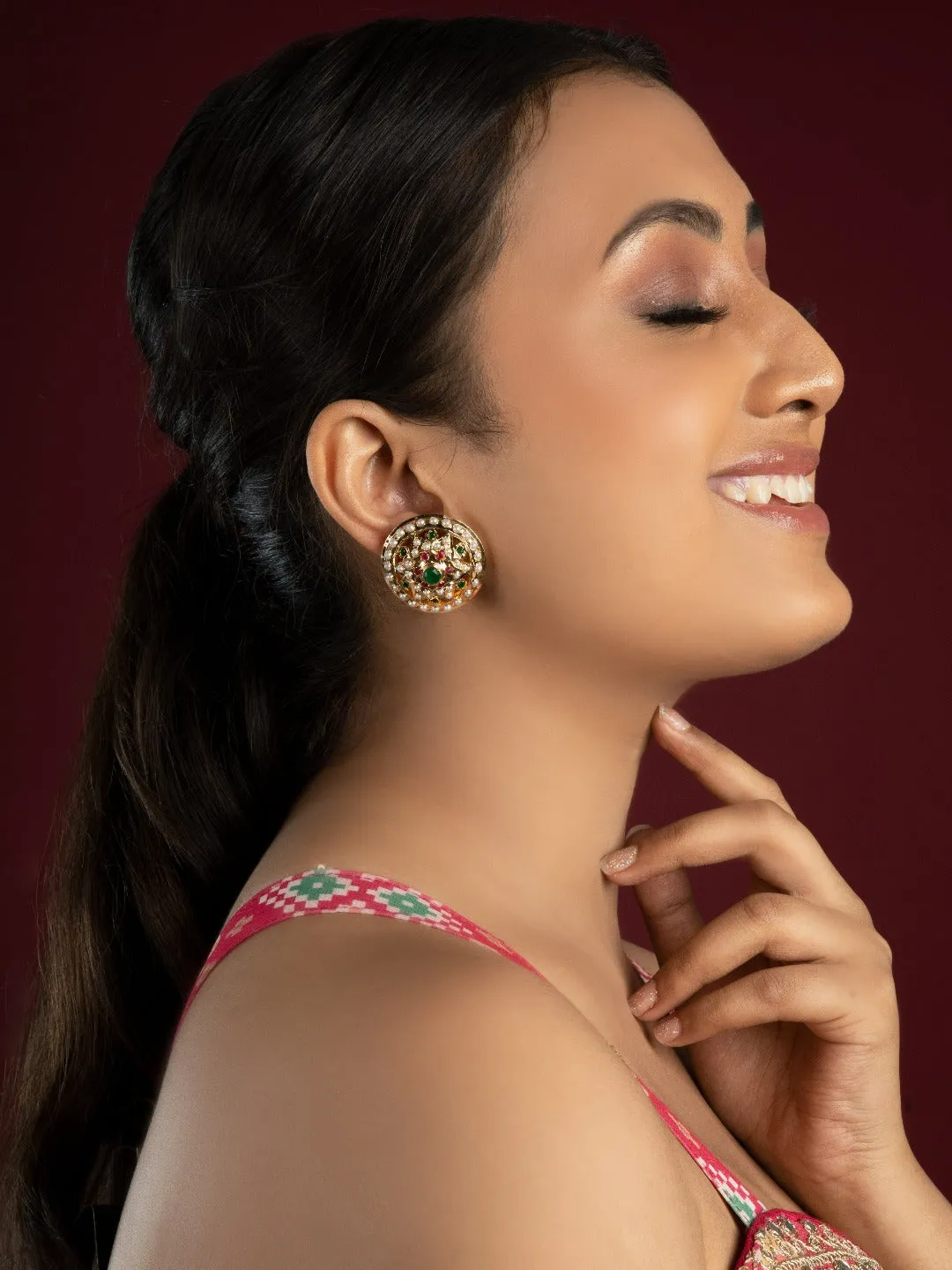 Afia Jadau Round Stud Earrings