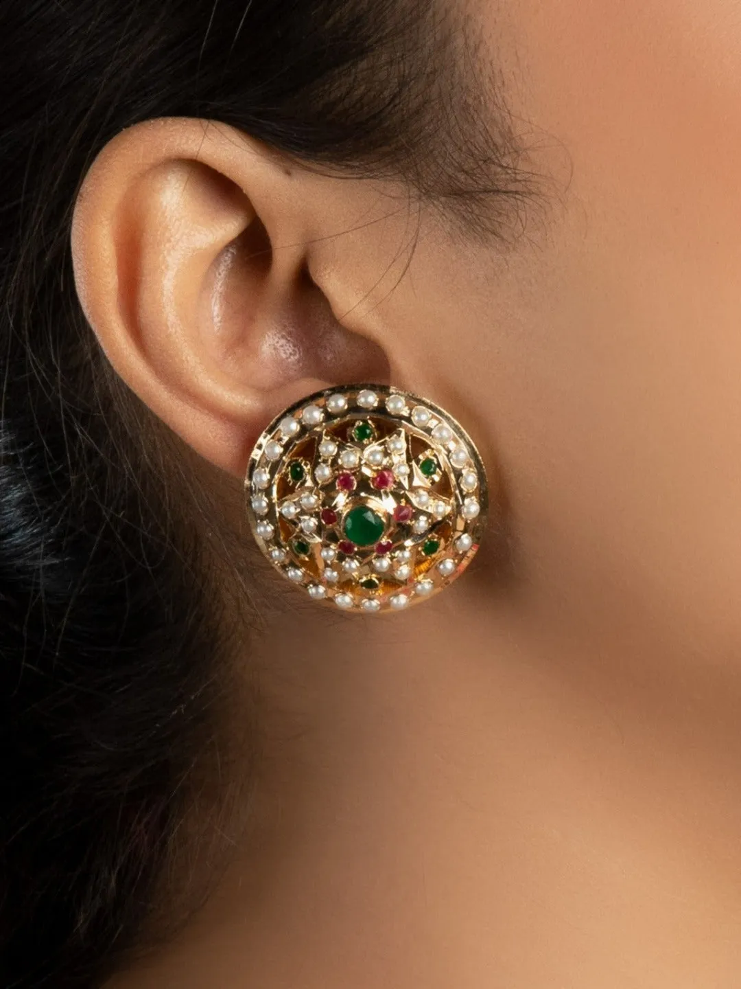 Afia Jadau Round Stud Earrings
