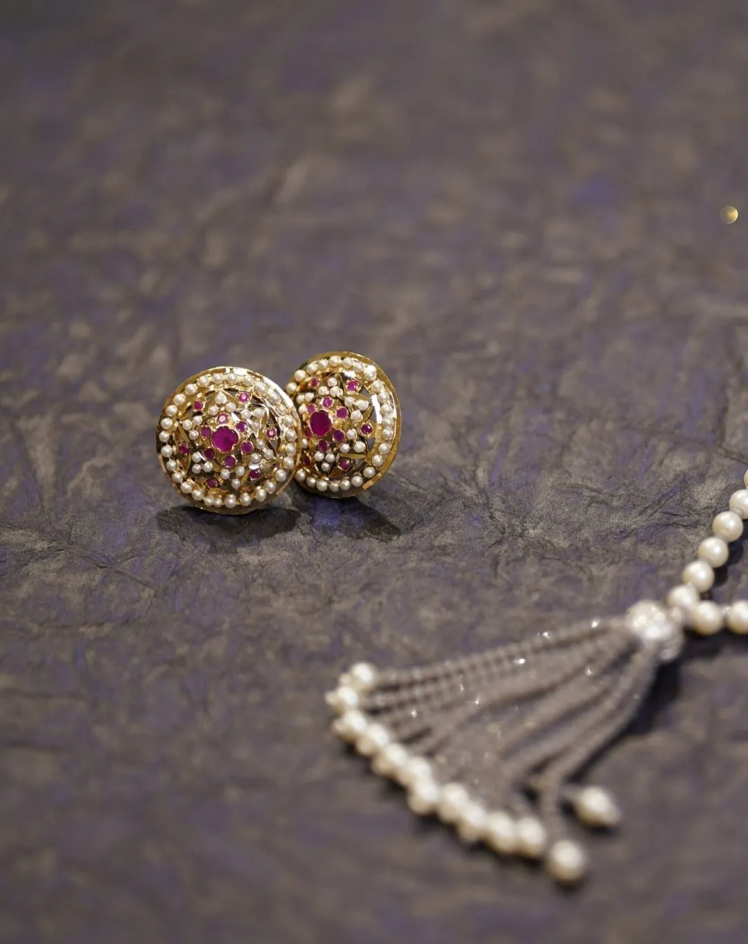 Afia Jadau Round Stud Earrings