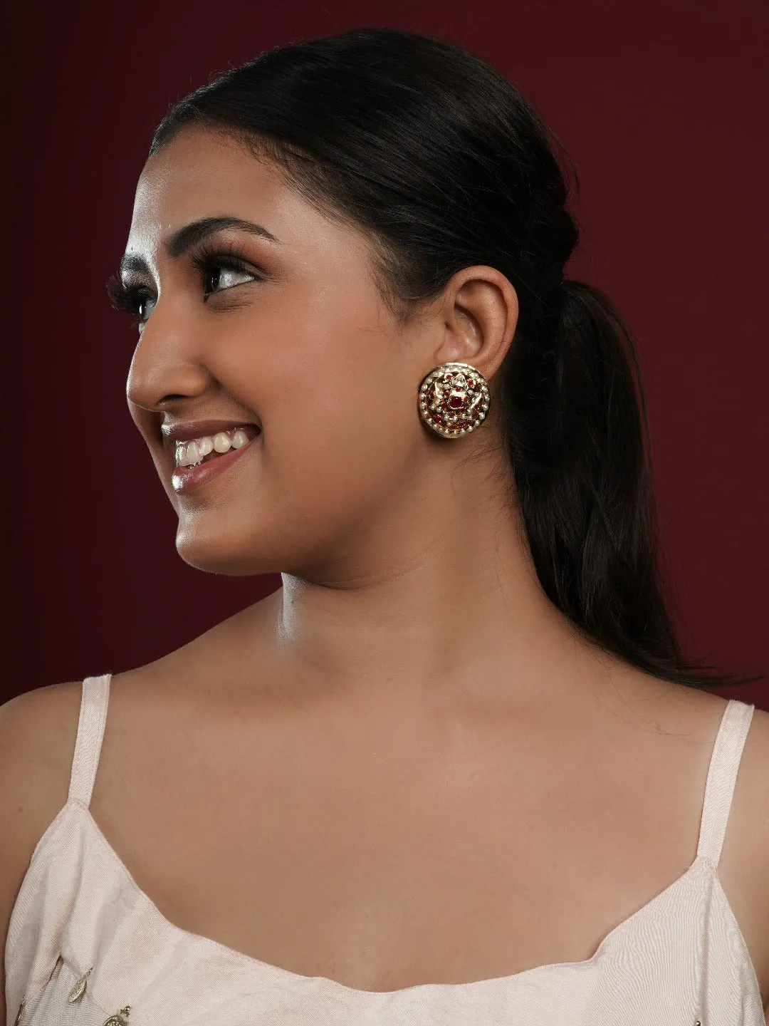 Afia Jadau Round Stud Earrings