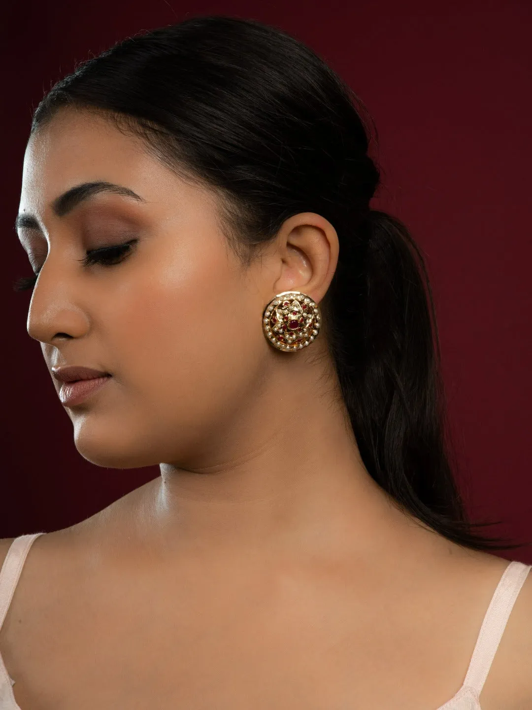 Afia Jadau Round Stud Earrings