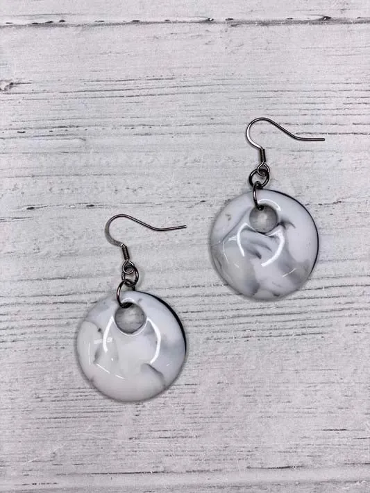 Alisha D Dangle Resin White Marble Earrings