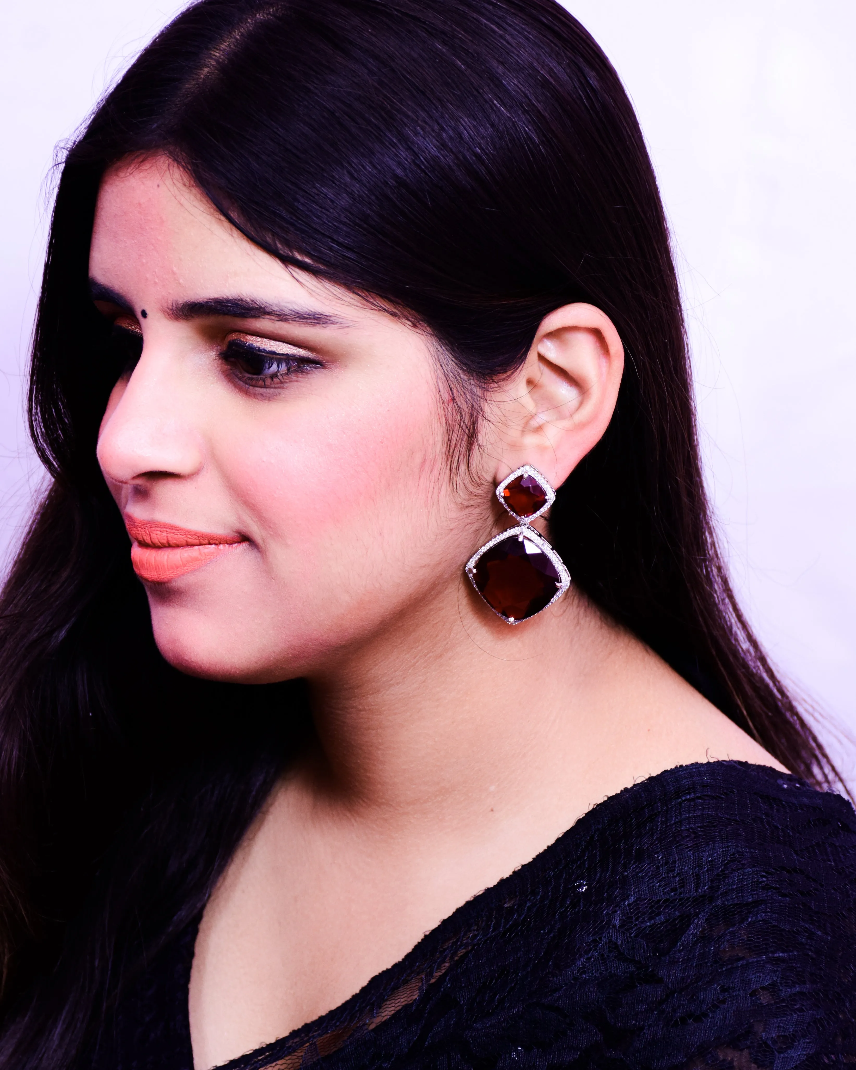 American Diamond Earrings With Stone