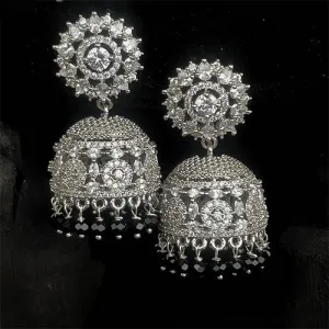 American Diamond Jhumki Style Earrings With Black Color Stone (E666)
