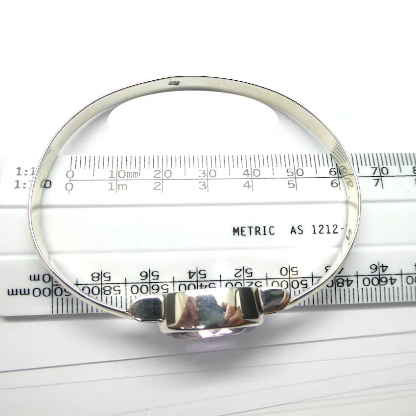 Amethyst Bracelet Bangle, Faceted Oval Gemstone, 925 Sterling Silver
