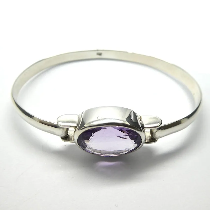 Amethyst Bracelet Bangle, Faceted Oval Gemstone, 925 Sterling Silver