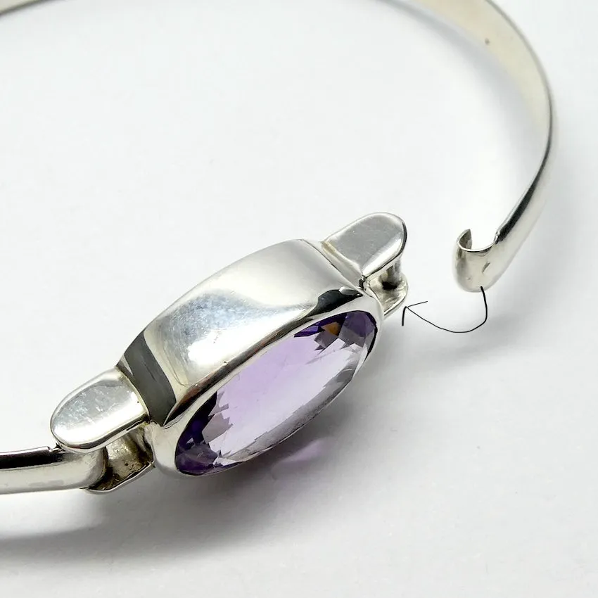 Amethyst Bracelet Bangle, Faceted Oval Gemstone, 925 Sterling Silver