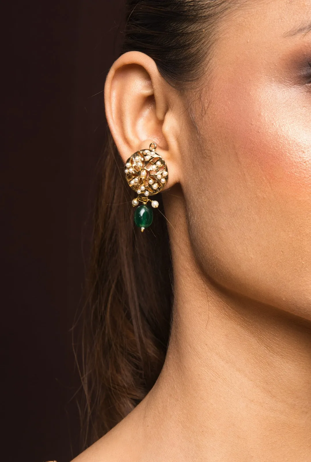 Amya Jadau Green Earrings
